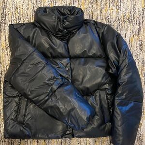 Black Faux Leather Puffer Jacket